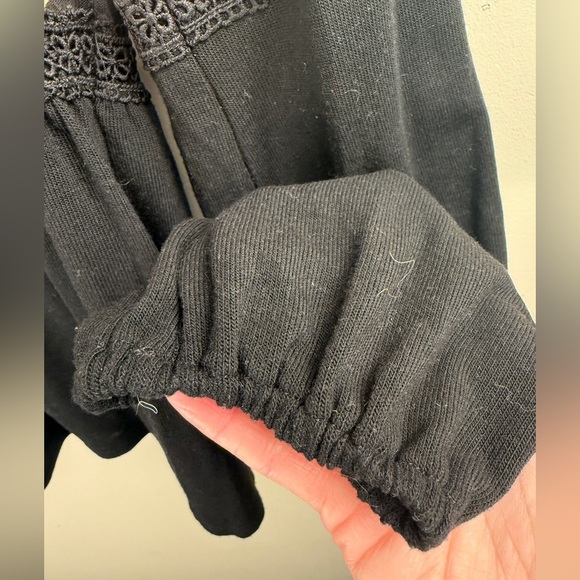 Women's Embroidered Black Baby Doll Long Sleeve Shirt Size Small Oversized Boho - Picture 4 of 11